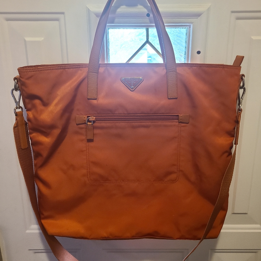 Prada Nylon Orange Crossbody Large - minor discoloration under front pocket